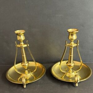 2 Vtg Baldwin solid brass Gimbal nautical swing candle holders or sconces.